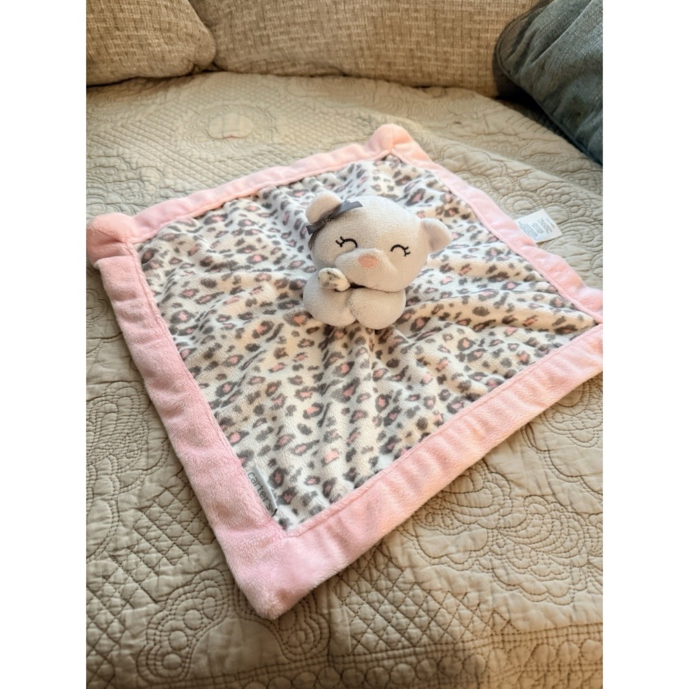Carters Plush Bear Lovey Cheetah Leopard Print Security Baby Blanket Pink & Gray